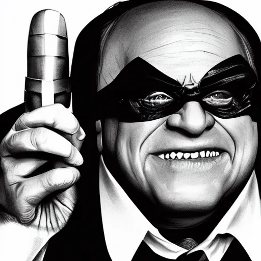 Prompt: concept art of danny devito as batman, digital art