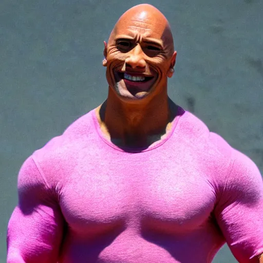 Image similar to dwayne the rock johnson in pink bodysuit