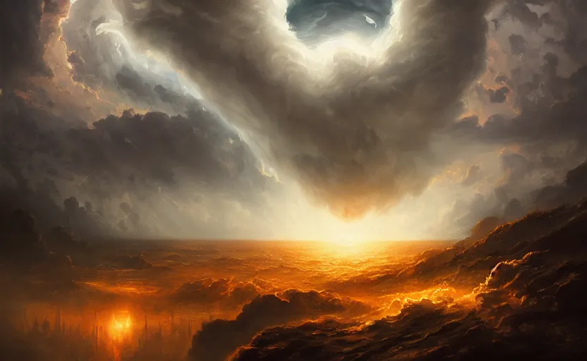 Image similar to A painting of heaven and hell trending on artstation in the style of Greg Rutkowski