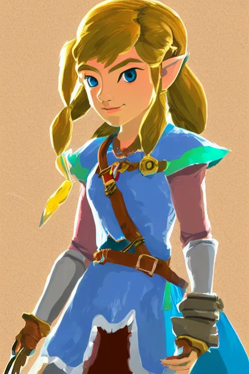 Prompt: an in game portrait of madeleine celeste from the legend of zelda breath of the wild, breath of the wild art style.