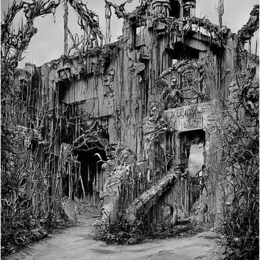 Prompt: an entrance to an abandoned theme park, by richard corben, zdzisław beksinski. goosebumps cover art. pulp horror art.