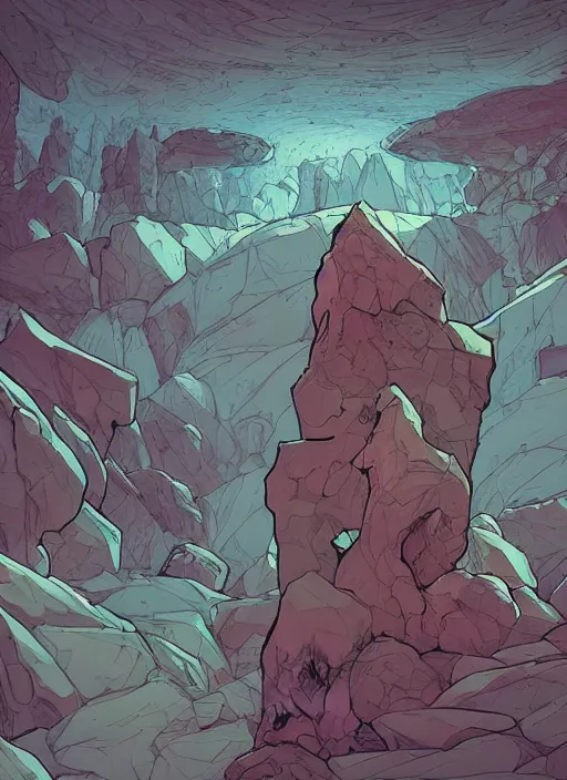 Image similar to abstract art with a theme on mineral rocks, empty world. sharp focus, cinematic pose, cinematic lighting, unreal engine render. art by josan gonzales and moebius and deathburger.