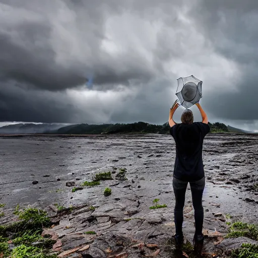 Prompt: 4 k hdr full body wide angle sony portrait kim showering in a rainstorm with moody stormy overcast lighting