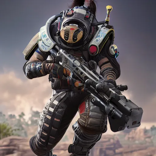 Prompt: octane from apex legends, fullbody, 8k, ultra realistic, source render, concept art