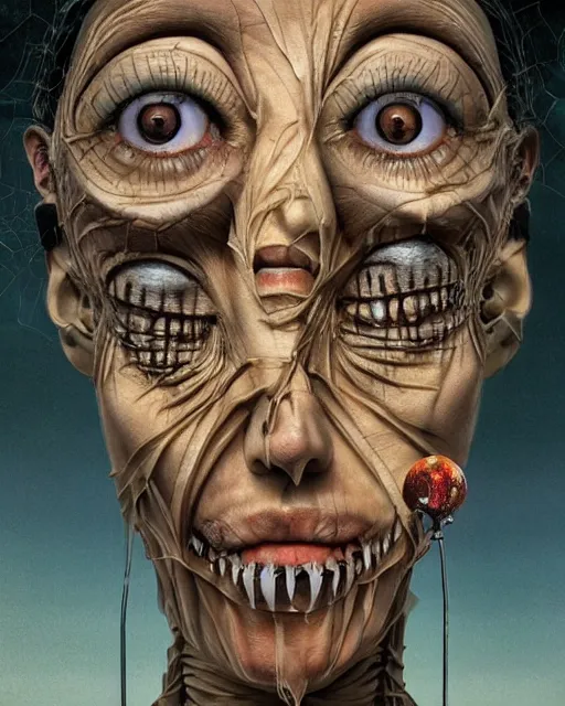Image similar to halloween mummy themed surrealist art in the styles of igor morski, jim warren, and a tim burton film, intricate, hyperrealistic, accurate facial details, volumetric lighting