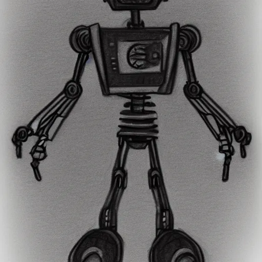 Image similar to skinny robot stick figure character concept art, pencil drawing