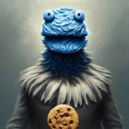 Prompt: a portrait of the cookie monster as a wizard, upper half portrait, urban motifs, intricate, elegant, highly detailed, digital painting, trending on artstation, concept art, smooth sharp focus, illustration, art by artgerm and greg rutkowski