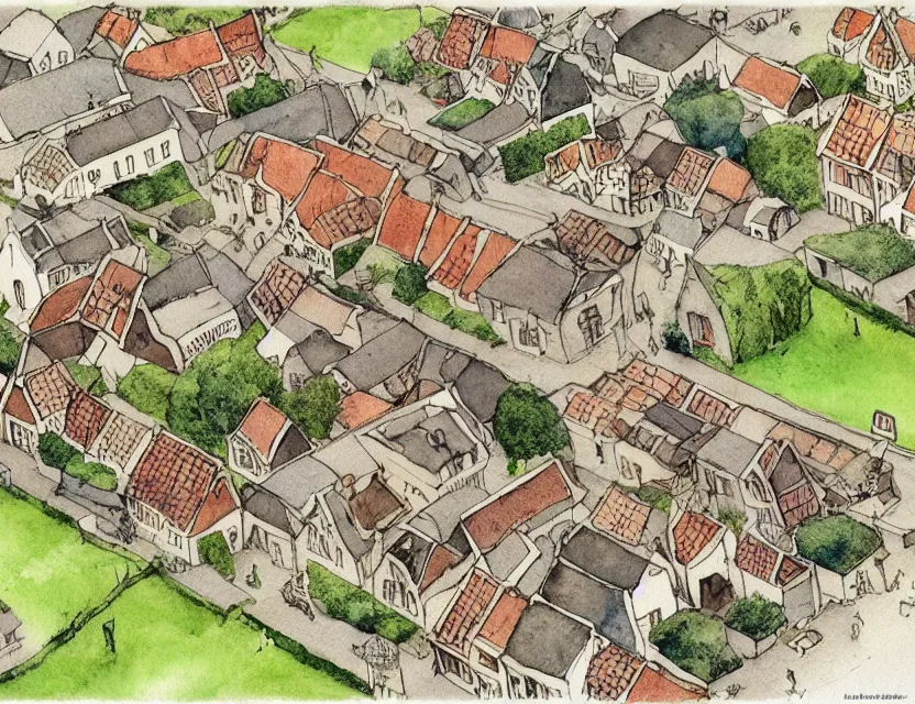 Image similar to a building in a typical dutch village. isometric aerial view. whimsical watercolor illustration by anton pieck. very detailed