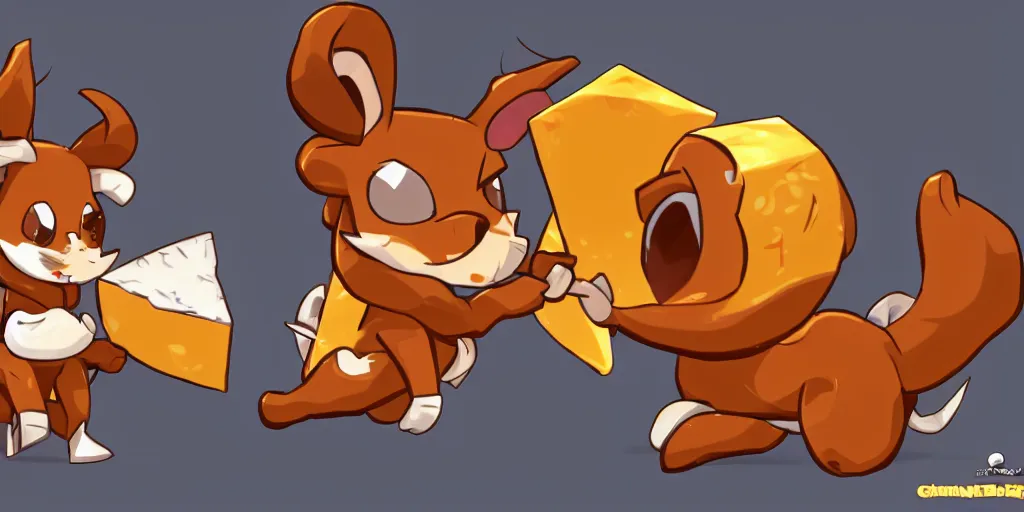 Image similar to a transformice character enjoying a cheese, transformice screenshot, unreal engine, trending on artstation