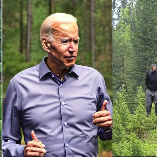 Prompt: joe biden smoking a fat blunt with obama and putin in the woods