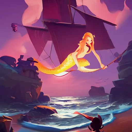 Image similar to painting mermaid treasure on sea of thieves game avatar hero smooth face median photoshop filter cutout vector, behance hd by jesper ejsing, by rhads, makoto shinkai and lois van baarle, ilya kuvshinov, rossdraws global illumination