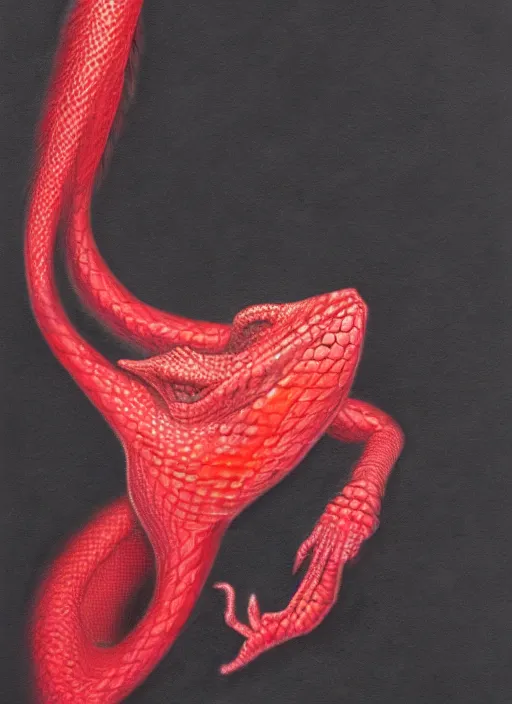 Image similar to red gragon in black sticky mucus, photorealistic art