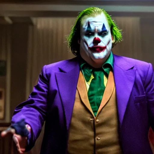 Image similar to stunning awe inspiring chris farley as the joker movie still 8 k hdr atmospheric lighting