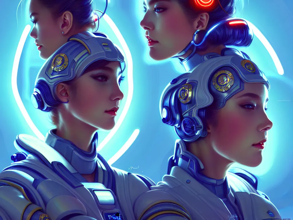 Prompt: portrait futuristic planet jupiter police uniform female, in a future huge spaceship internal, neon light, ssci - fi and fantasy, intricate and very very beautiful and elegant, highly detailed, digital painting, artstation, concept art, smooth and sharp focus, illustration, art by tan zi and ayanamikodon and alphonse mucha and wlop