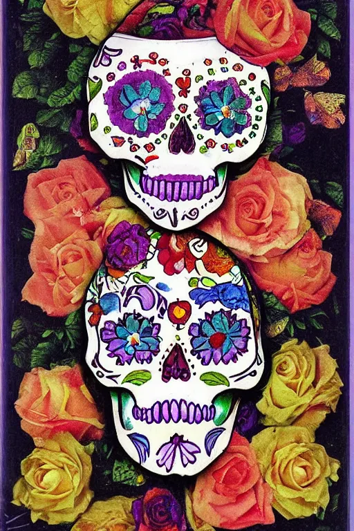 Image similar to Illustration of a sugar skull day of the dead girl, art by joseph cornell