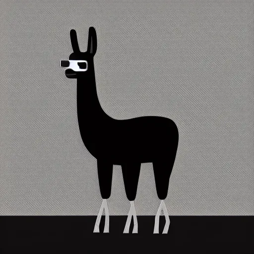 Prompt: a simplified black and white vector based illustration about a llama wearing vr glasses, created in Adobe illustrator and Coreldraw, style of Akira motion movie, black ink shading on white background, smooth and clean vector curves, no jagged lines, vinyl cut ready