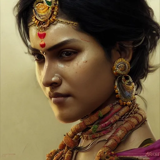 Prompt: south indian woman, sari, ultra realistic, concept art, intricate details, eerie, horror, highly detailed, photorealistic, octane render, 8 k, unreal engine. art by artgerm and greg rutkowski and alphonse mucha
