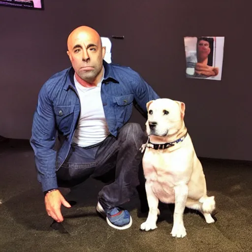 Image similar to Joe Rogan with a dog