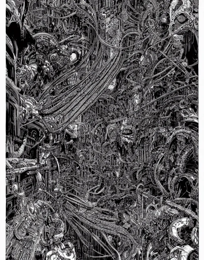 Image similar to hyper detailed industraial & utility by philippe druillet