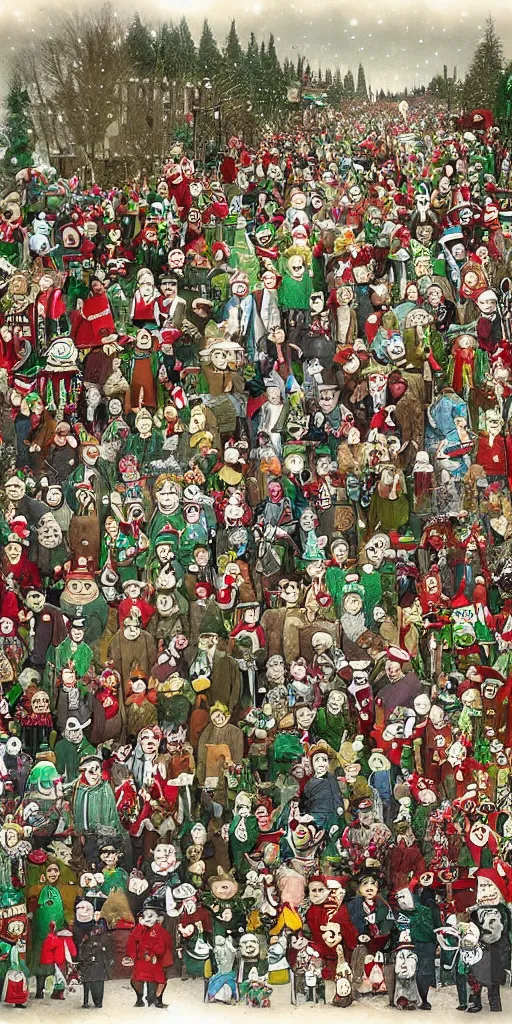 Prompt: a vintage christmas day parade by alexander jansson and where's waldo