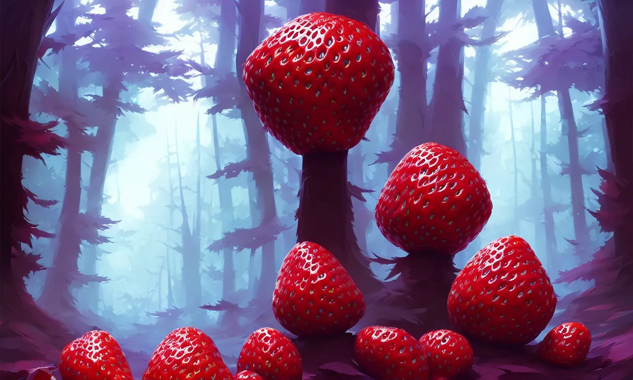 Image similar to Dark forest large strawberries, behance hd by Jesper Ejsing, by RHADS, Makoto Shinkai and Lois van baarle, ilya kuvshinov, rossdraws global illumination