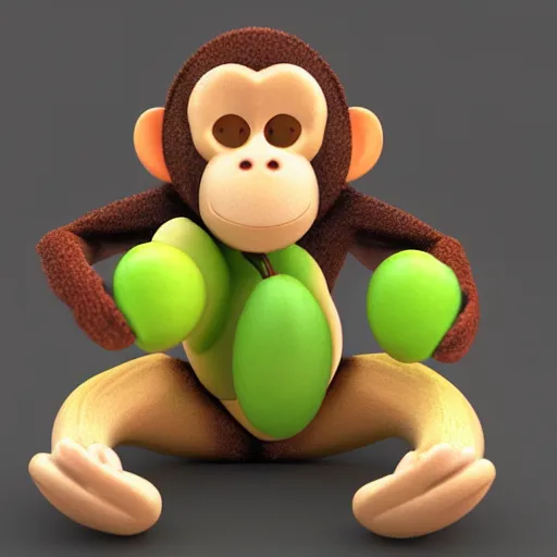 Image similar to monkey made out of fruit, 3D render