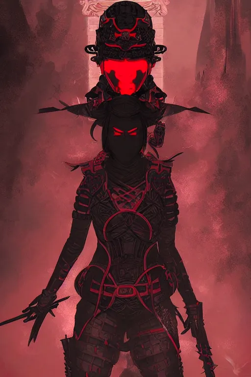 Image similar to portrait Ninja gaiden girl, armored black and red ninja wardrobe, in ruin japanese temple night, ssci-fi and fantasy, intricate and very very beautiful and elegant, highly detailed, digital painting, artstation, concept art, smooth and sharp focus, illustration, art by tian zi and WLOP and alphonse mucha