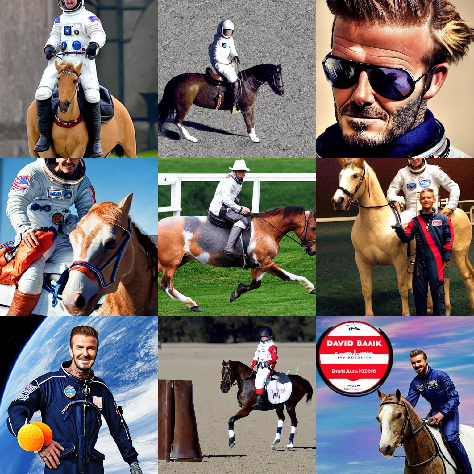 Prompt: David Beckham, on a horse, astronaut in space