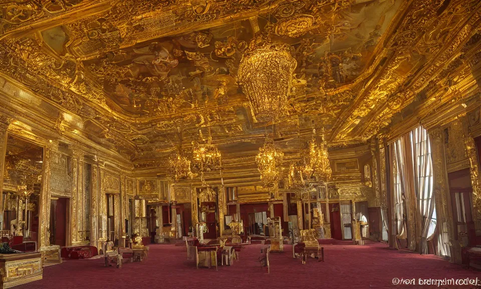 Image similar to interior shot of a beautiful golden oriental palace