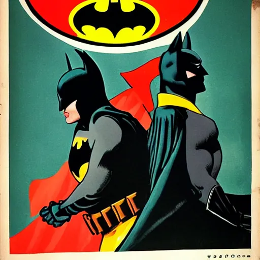 Prompt: batman and robin as a soviet propaganda poster