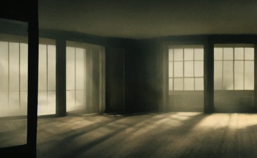 Image similar to cinematic screenshot of the surreal interior for house built on nothing and something for the nothing underneath, moody scene from being john malcovich directed by charlie kaufman ( 2 0 0 1 ), moody volumetric light morning, anamorphic lenses, kodak color film stock