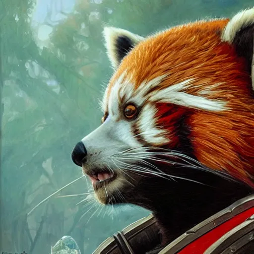 Image similar to red panda as a realistic fantasy knight, closeup portrait art by donato giancola and greg rutkowski, realistic face, digital art, trending on artstation, symmetry!!