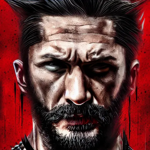 Image similar to Tom Hardy in wolverine suit Digital art 4K quality Photorealism