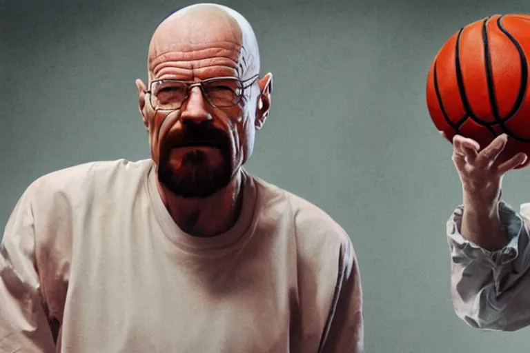 Prompt: walter white in a basketball game with demogorgon