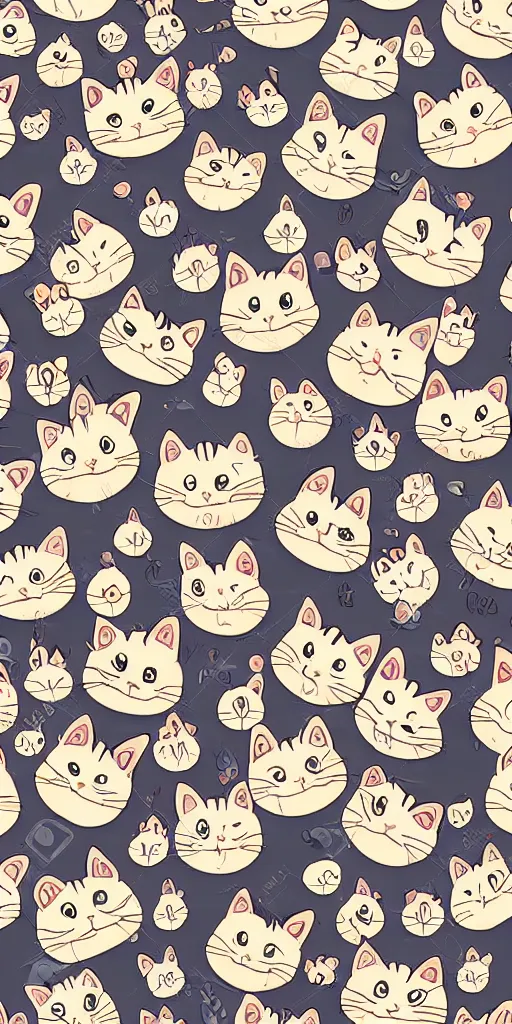 Image similar to seamless pattern of cute anime cats symmetrical, repeating 3 5 mm photography