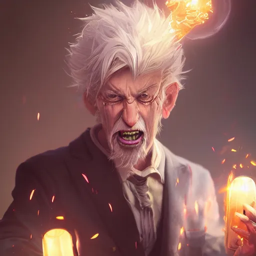 Image similar to crazed wizard drunk with power , made by Stanley Artgerm Lau, WLOP, Rossdraws, ArtStation, CGSociety, concept art, cgsociety, octane render, trending on artstation, artstationHD, artstationHQ, unreal engine, 4k, 8k,