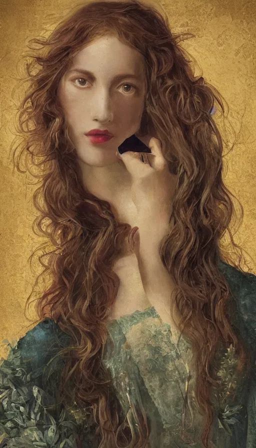 Image similar to An extremely beautiful pre-raphaelite ornate portrait of a beautiful young attractive woman, professionally painted digital art illustration, smooth, sharp focus, atmospheric lighting, highly detailed illustration highlights, golden ratio, extremely detailed winning award masterpiece, 8K post-processing