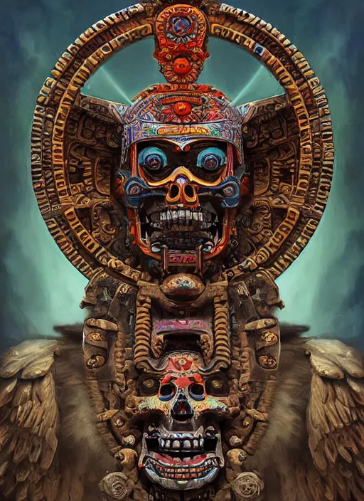 Image similar to digital _ painting _ of _ aztec god of death mictlantecuhtli _ by _ filipe _ pagliuso _ and _ justin _ gerard _ symmetric _ fantasy _ highly _ detailed _ realistic _ intricate _ port