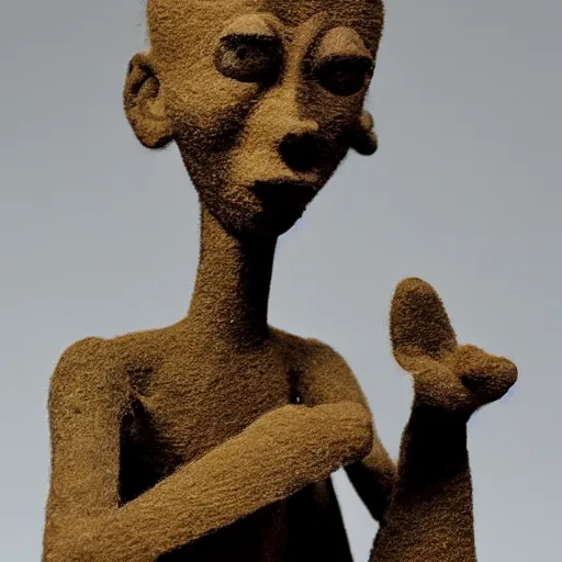 Prompt: a claymation film still of anthropomorphe toy from brazil / collection / ethnographic museum / claymation by giacometti