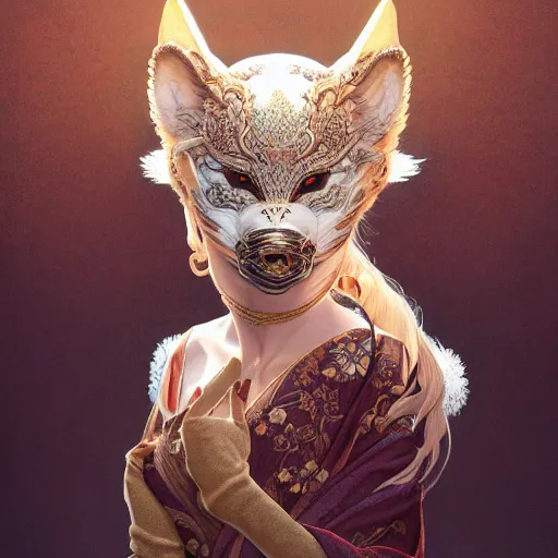 Prompt: a Photorealistic dramatic fantasy render of a beautiful woman wearing a beautiful intricately detailed Japanese Wolf Kitsune mask and clasical Japanese Kimono by WLOP,Artgerm,Greg Rutkowski,Alphonse Mucha, Beautiful dynamic dramatic dark moody lighting,shadows,cinematic atmosphere,Artstation,concept design art,Octane render,8K The seeds for each individual image are: [396639931, 1931088099, 3599542207, 1746228882, 3927353498, 2258561031, 2893245580, 681164840]