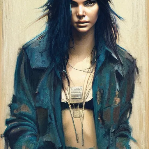 Image similar to fashion model kendall jenner by Faile by Richard Schmid by Jeremy Lipking by moebius by atey ghailan