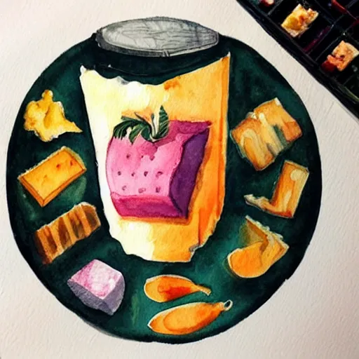 Prompt: cheese, watercolor food illustration, instagram # foodillustration