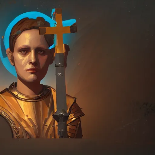 Image similar to portrait of joan of arc in the style of disco elysium, trending on artstation