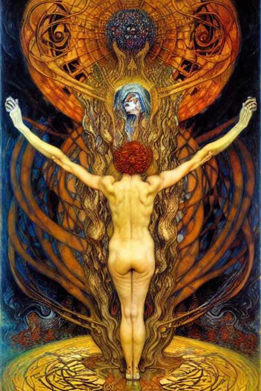 Image similar to Divine Chaos Engine by Karol Bak, Jean Delville, William Blake, Gustav Klimt, and Vincent Van Gogh, symbolist, visionary