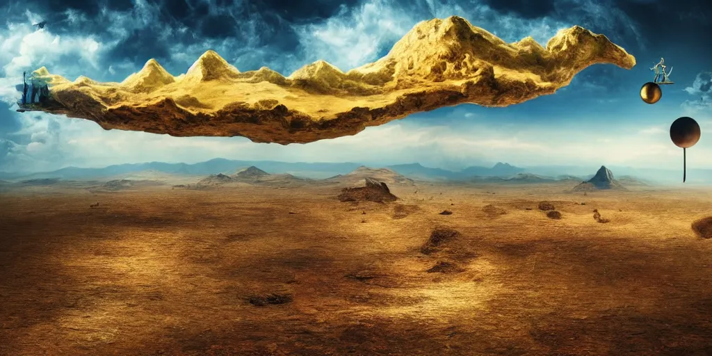 Image similar to surrealist alien landscape, realistic photography, salvador dali, 8k, hd