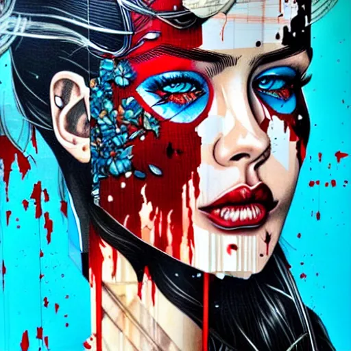 Image similar to blood in ocean intricate details by MARVEL comics and Sandra Chevrier