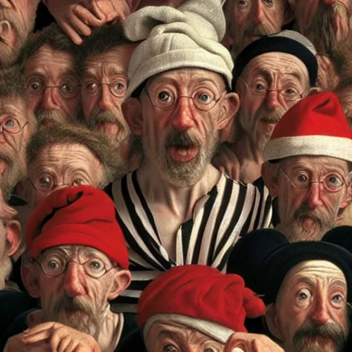 Image similar to hyperrealistic photography of where's wally? by caravaggio