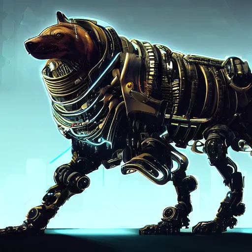 Prompt: cybernetically enhanced cyborg hyena, realistic cyberpunk 2 0 7 7 concept art