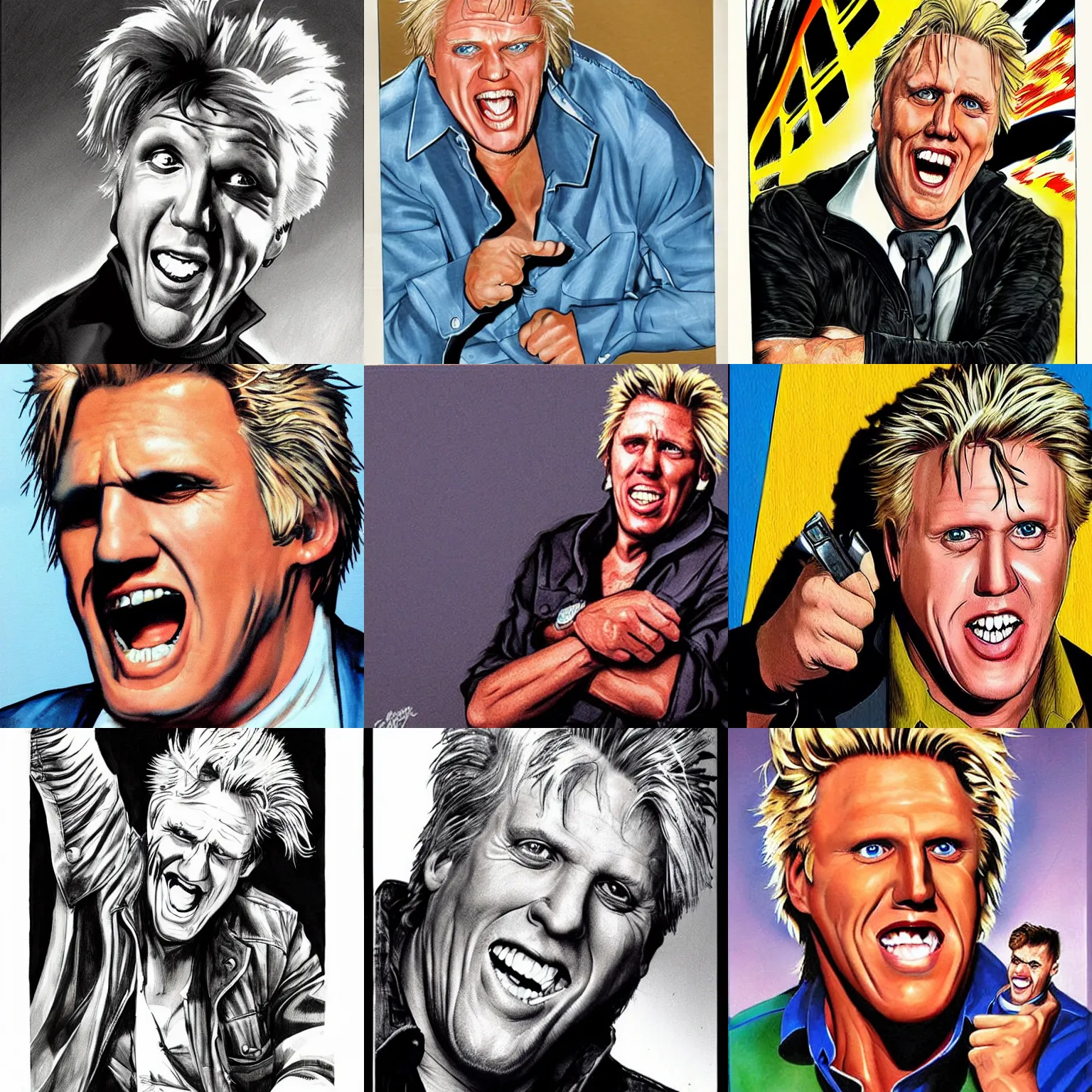 Prompt: Gary Busey by Simon Bisley