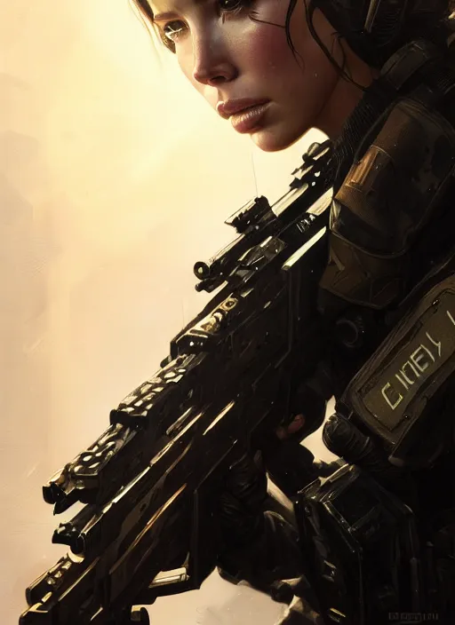 Prompt: portrait of call of duty black ops jessica biel, intricate, elegant, glowing lights, highly detailed, digital painting, artstation, glamor pose, concept art, smooth, sharp focus, illustration, art by artgerm and greg rutkowski, artey freytag